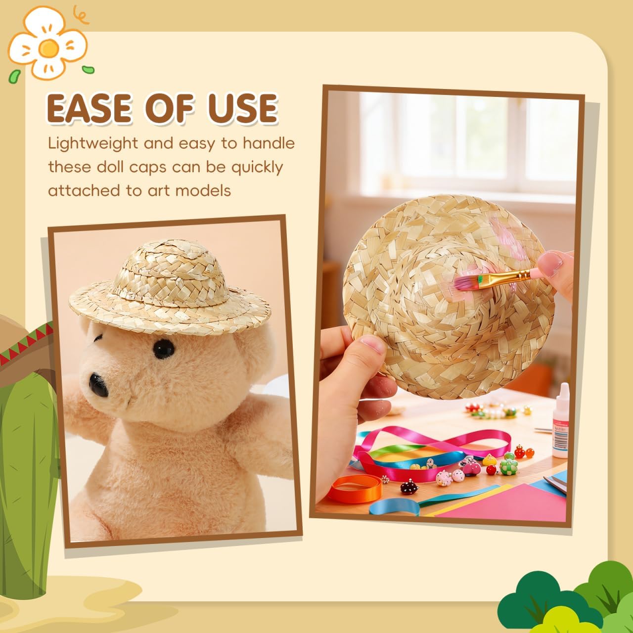HEALLILY Miniature Straw Hats for Crafts, 10 Pack 5 Inch Small Doll Hats, Woven Natural Fiber Cap for DIY Projects and Fiesta Party Decorations