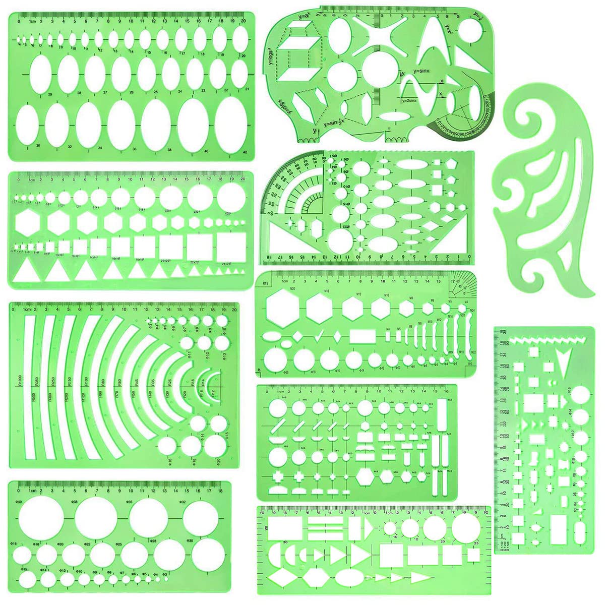 11 Pezzi Modelli di Disegni Geometrici per Disegno Ingegnere Materiale Scolastico