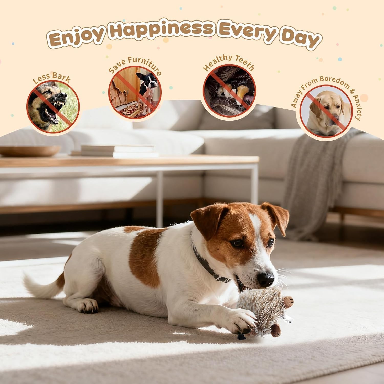Pawaboo Hedgehog Plush Dog Toy, Squeaky Dog Chew Toy Soft Plush image 5