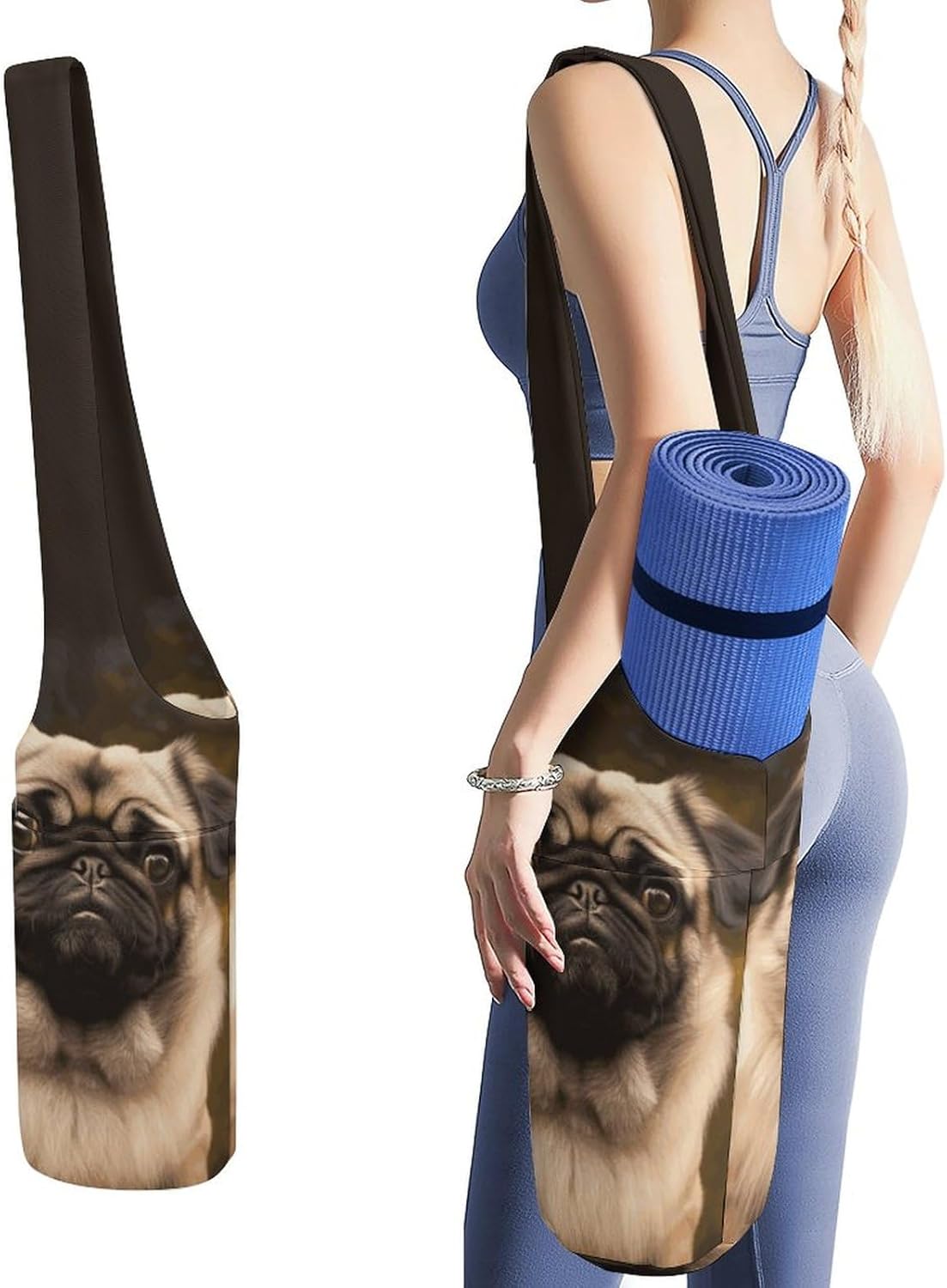 Durable Yoga Mat Carrier Bag with Strap Pug Dog Printed Large Capacity Yoga Mat Storage Bag Portable Gym Bag for Most Yoga Mats Men Women Pilates