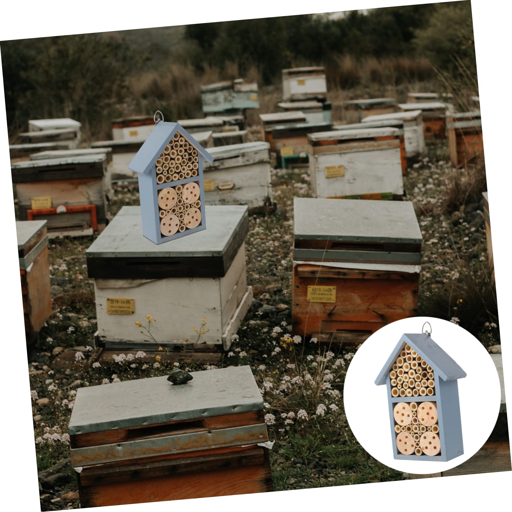 Kisangel Casetta per Insetti in Legno da Esterno Rifugio per Api Dipinta a Mano, Pronta da Appendere Ganci in Ferro, per Giardino e Apicoltura