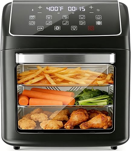 Simple Deluxe Horno freidora de aire 10 en 1 de 12 cuartos de galón, freidora de aire preestablecida digital con ventana visible, cesta