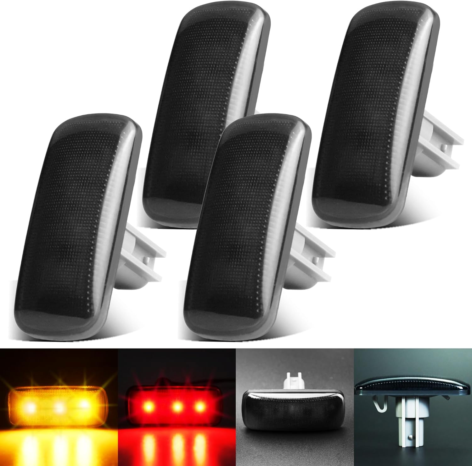 Dually Bed Fender LED Side Marker Lights Smoked Lens Compatible For 2010-2018 DODGE RAM 2500 3500 Pick trucks,Plug-and-Play,Waterproof IP67(2xAmber and 2xRed)