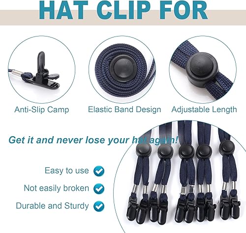 Miniatura 4 de Sucrain 5 clips ajustables para sombrero, cordón de barbilla para golf, pesca, navegación