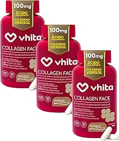 Vhita Colágeno Hidrolisado Verisol Com Ácido Hialuronico 120 Cápsulas - 3 Potes