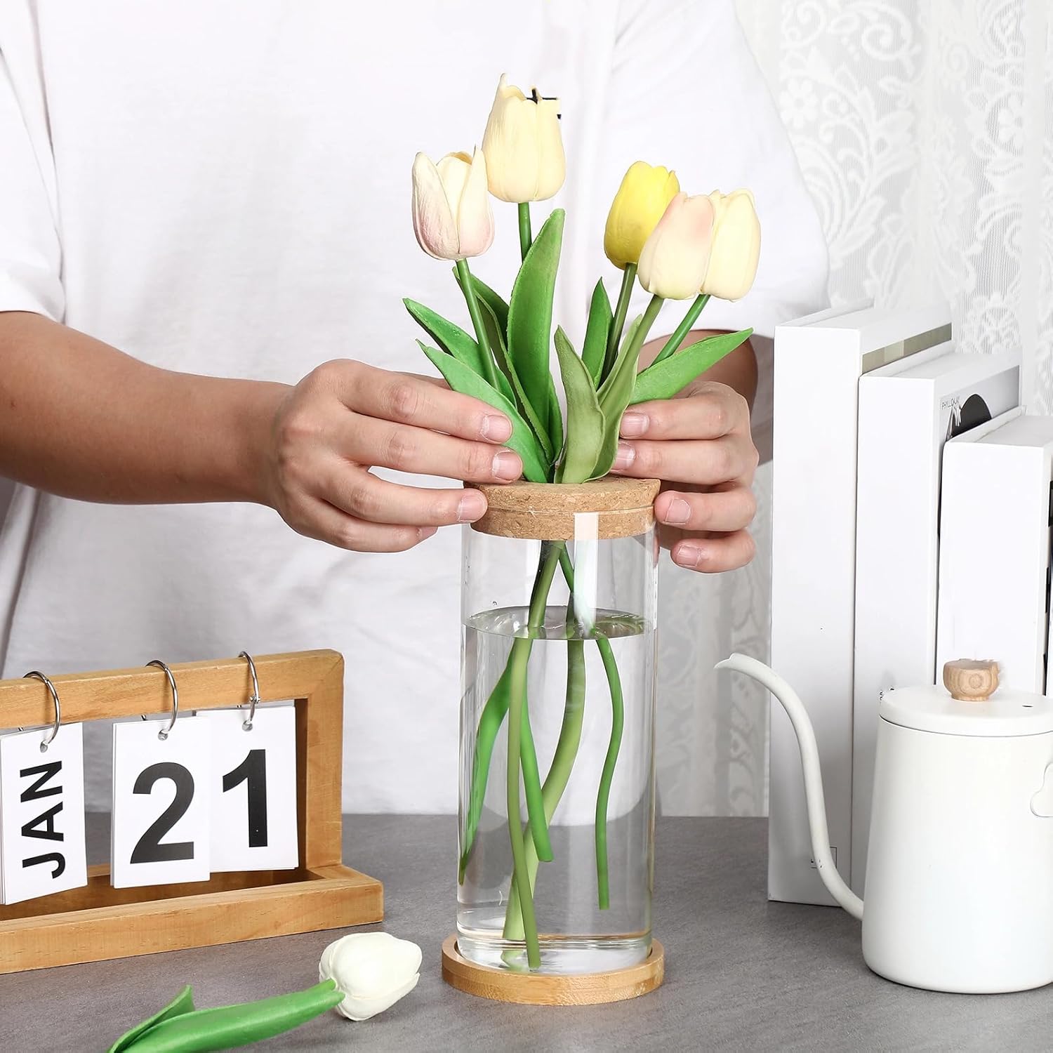 Maxcheck 3 Pcs 3 Sizes Plant Propagation Station Separated Glass Plant Terrarium Water Hydroponic Planter Holder with Lid and Wooden Stand Propagation Vase Pot for Home Indoor Office(Various Sizes) - Image 3