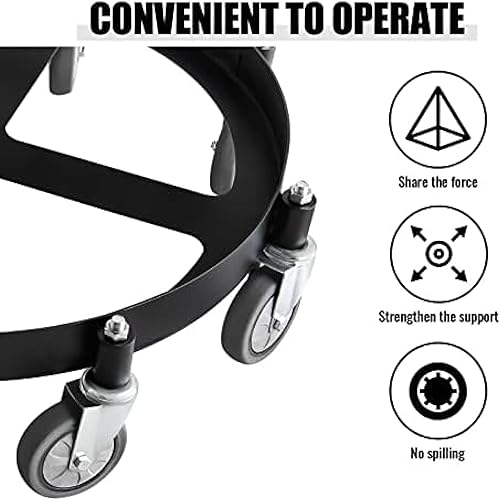 Miniatura 4 de Carretilla de tambor de acero resistente, marco de acero de 55 galones con 8 ruedas giratorias, capacidad de 2000 libras, diseño antivuelco para