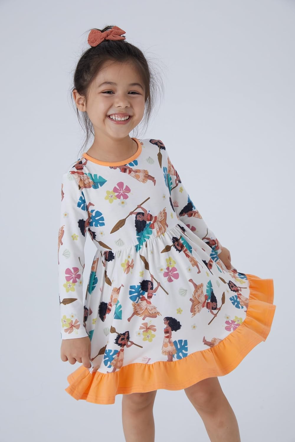 Disney Princess Frozen Elsa Minnie Stitch Floral Toddler Girl Dress A Line Long Sleeve Kids Casual Fall Clothes 2-6 Years - Image 2