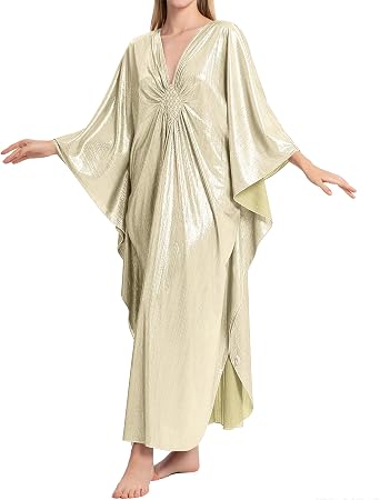Bsubseach Kaftan Dresses for Women Sparkly Caftan Beach Cover Up | Onesize Glitter Batwing Sleeve Caftan, Cute Moo Moo Side Slit Dress, Resort Swimwear Coverups