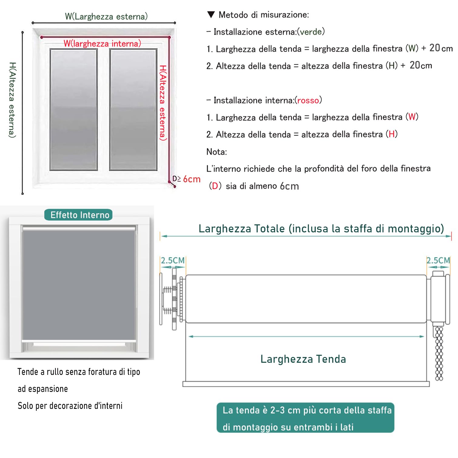 Tenda a Rullo Oscurante Termica Senza Forare,Tende Finestre per Interni,Tessuto Poliestere Bianco Privacy Avvolgibile,per Casa,Ufficio,Personalizza,Larghezza x Altezza (80cm x 180cm)