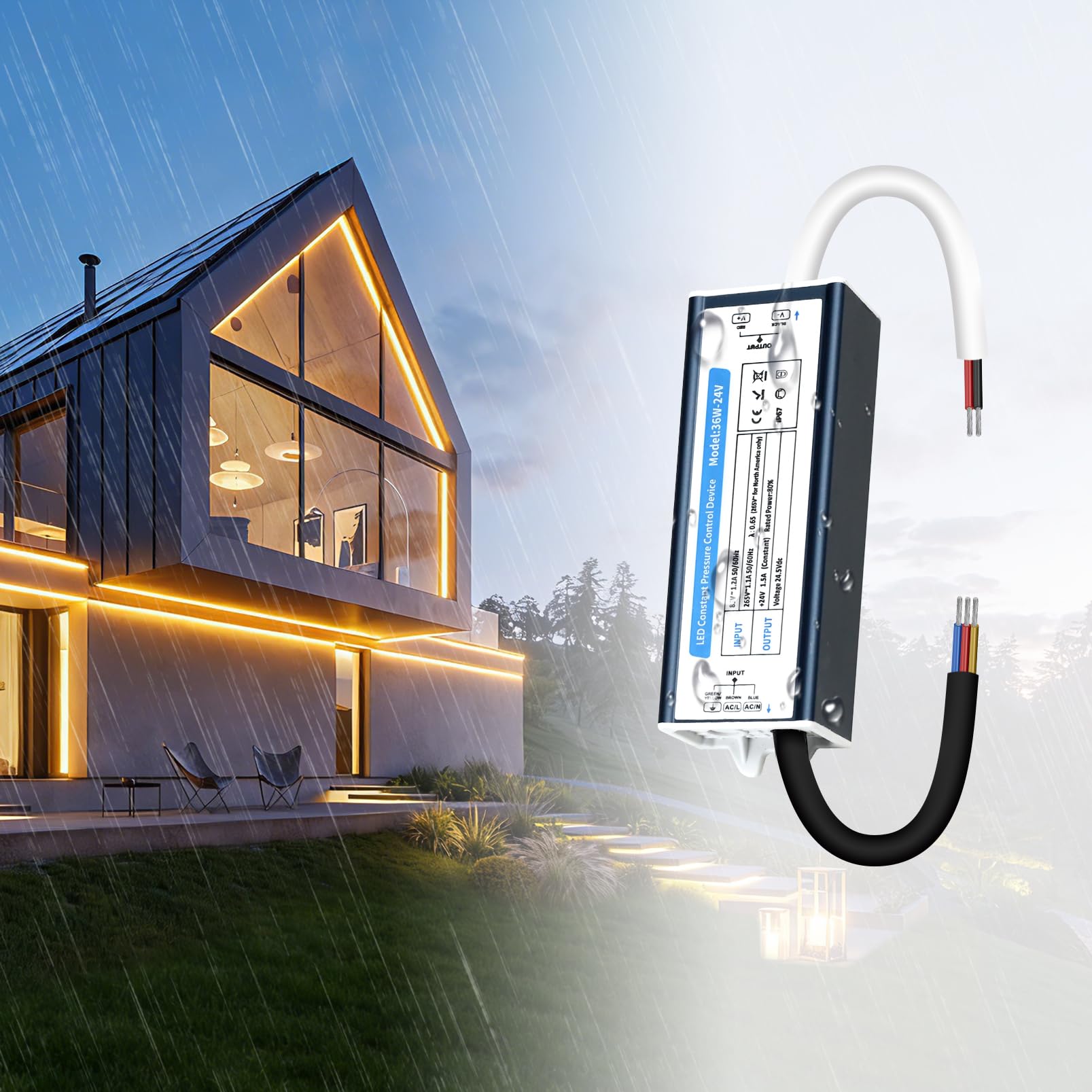 KSIBNW 24V Netzteil 36W LED Trafo Adapter IP67 Outdoor Wasserdicht Transformator, Treiber 230V AC auf DC 24Volt 1,5A 36W Konstantspannung Niedervolt Schaltnetzteil für Außen LED Lampen