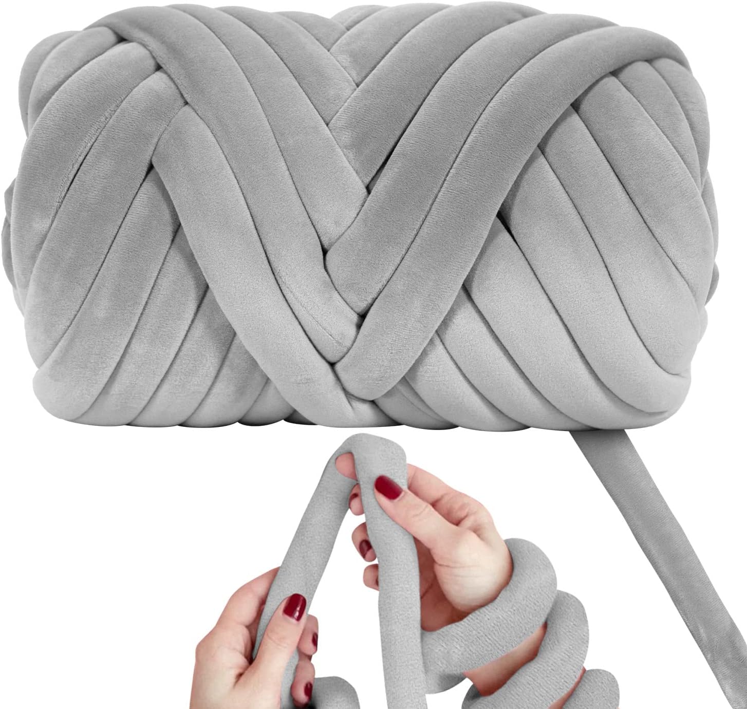 2.2 LBS of Super Soft Velvet Bulky Yarn for Hand Knitting Blanket, Pillows, Handbag, DIY, Grey, 36 Yards, Arm Knitting Yarn for Chunky Braided Knot Throw Blanket, Weave Craft Crochet