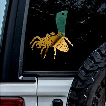 2 Pcs, 5.8 x 3.7, Metallic Gold No Background Durable and Waterproof of Creepy Crawler Bug Sticker Decal for Laptops, Water Bottles, Cars, Trucks, Wall Ideal Gift