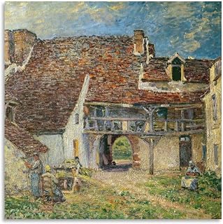 Generic Alfred Sisley-Farm Court in Saint Mammes Painting Poster Decorative Painting Canvas Wall Art Living Room Posters Bedroom Painting 24x24inch(60x60cm), Unframe-style