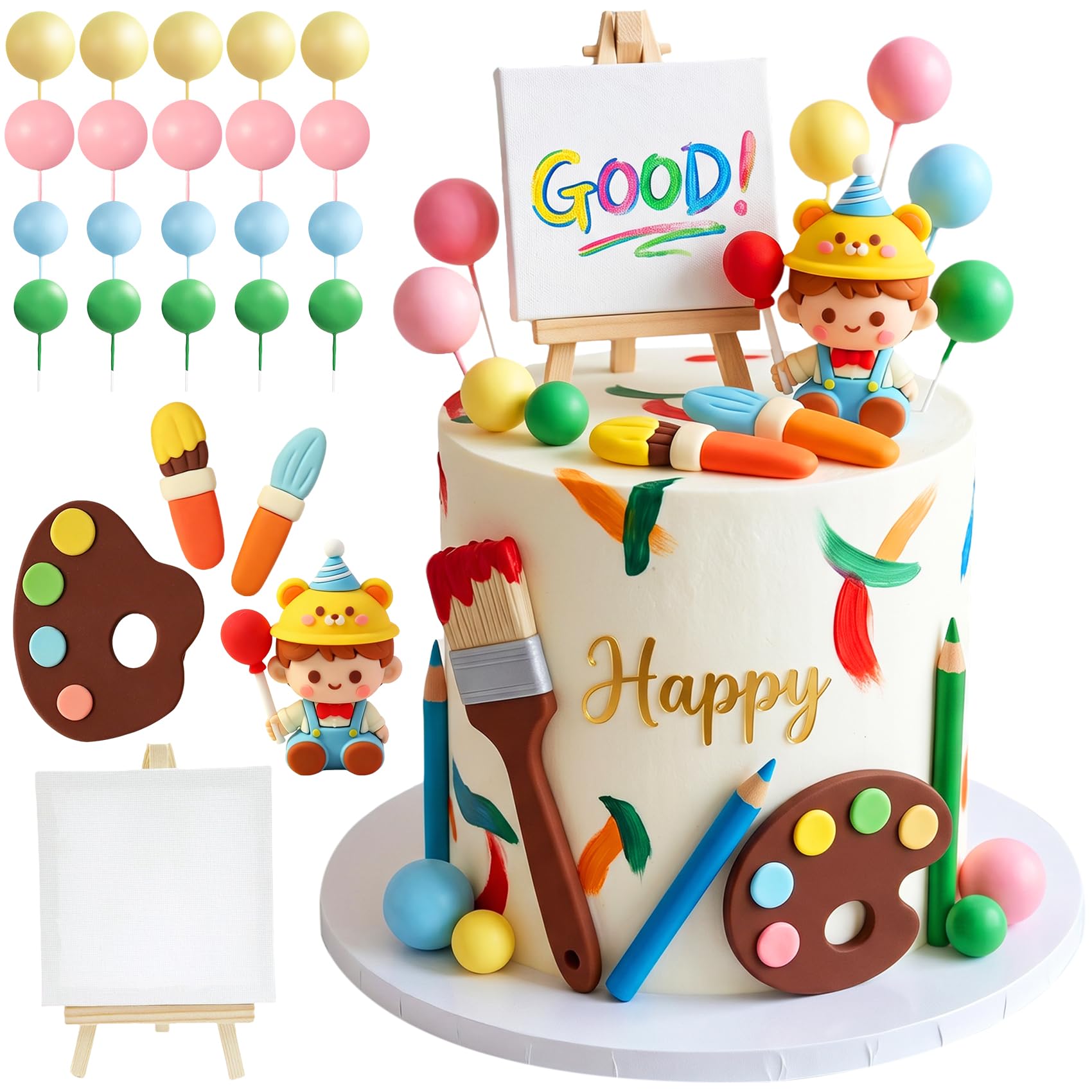 26Pcs Art Paint Cake Topper Paint Brush Cake Decorations