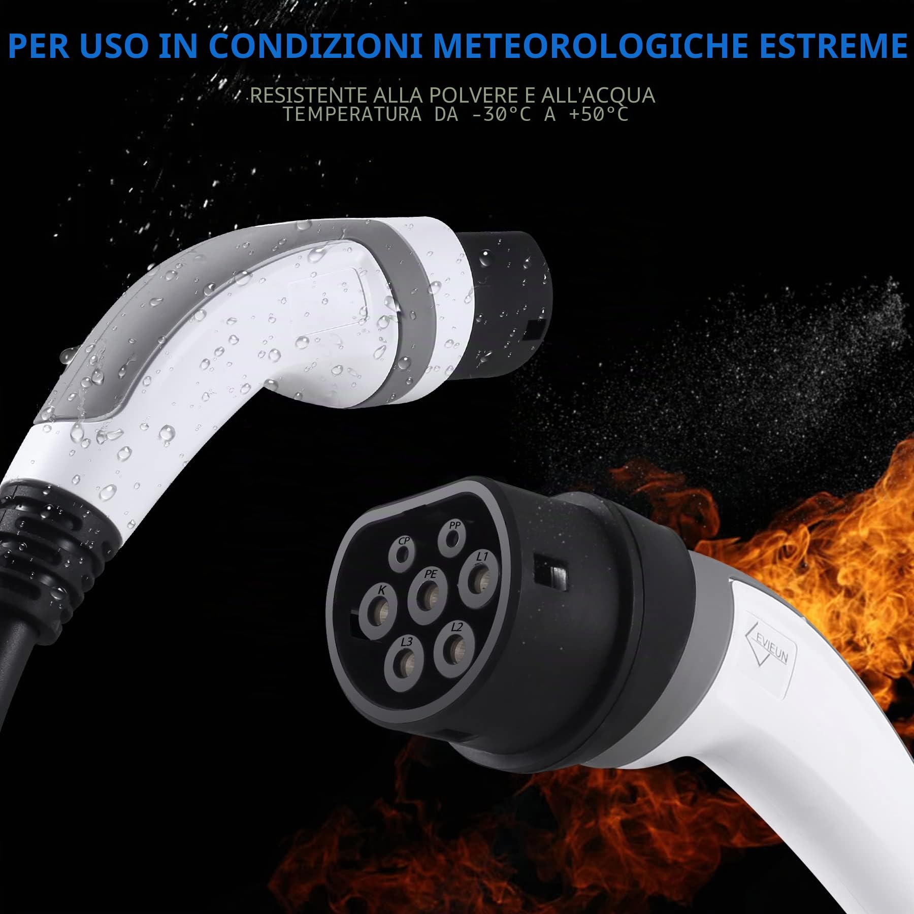 Cavo Ricarica Auto Elettrica Tipo 2, 16A 11 kW Trifase, 3 m | Tipo 2 a Tipo 2 per Veicoli Elettrici e Ibridi Plug-in; Compatibile con ID.3, ID.4, Model 3, e-tron, Zoe, i3, Leaf ed e-Golf