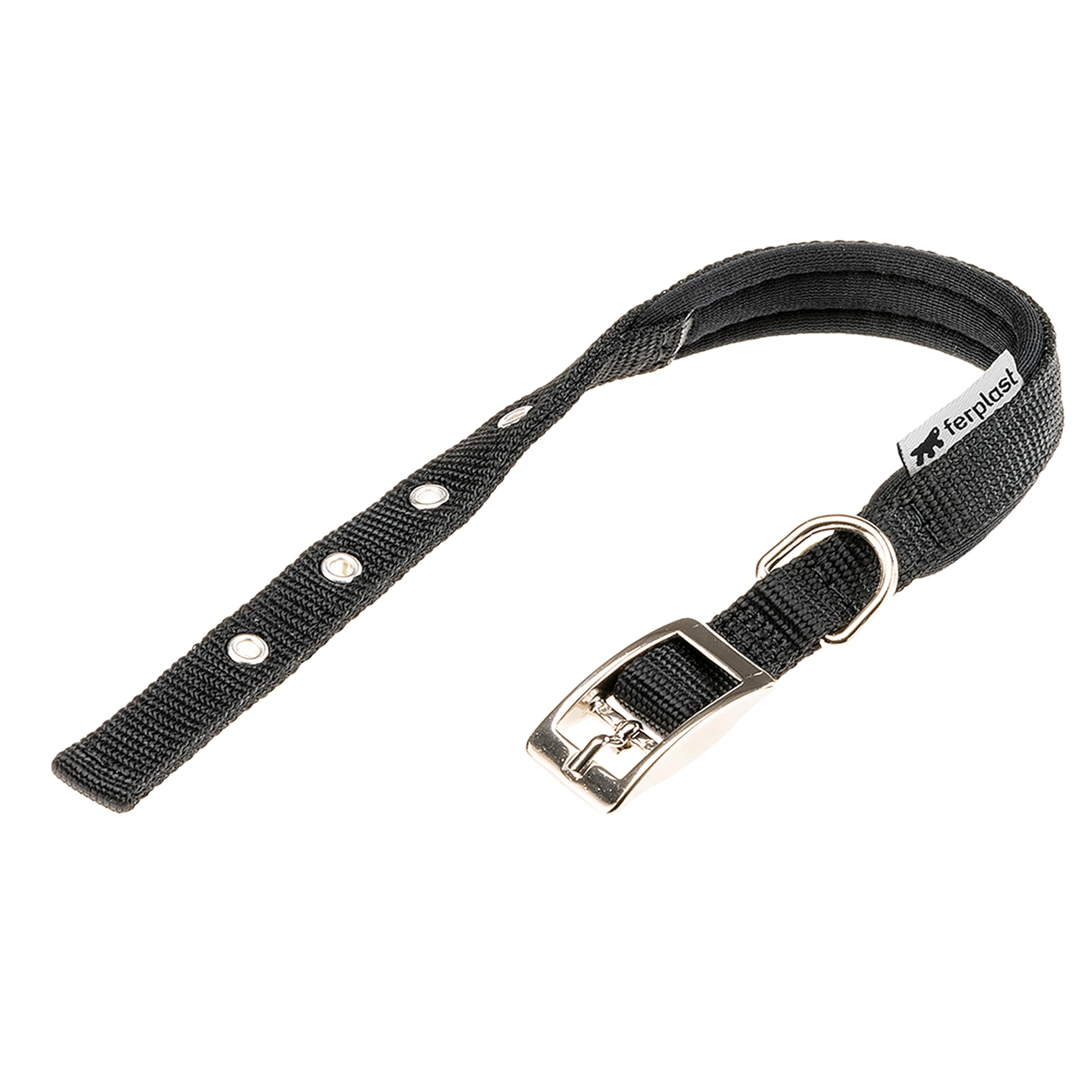 Ferplast Small Dog Collar Adjustable Padded Nylon Dog Collar Metal Buckle, Neck Size 23-31 cm, Black