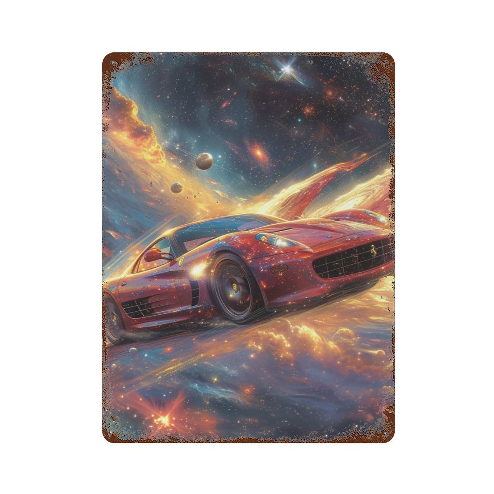 Galactic Sports Car Adventure 15.7"x11.8" Rustic Tin Plaque, Retro Wall Decor for Garage, Bar And Workshop Decor