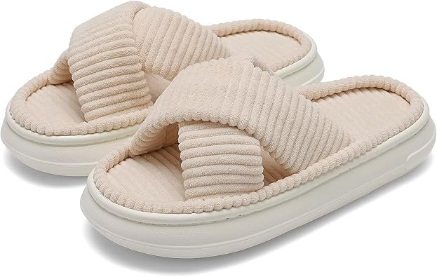 NineCiFun Womens Cross Belt House Slippers Memory Foam Slides