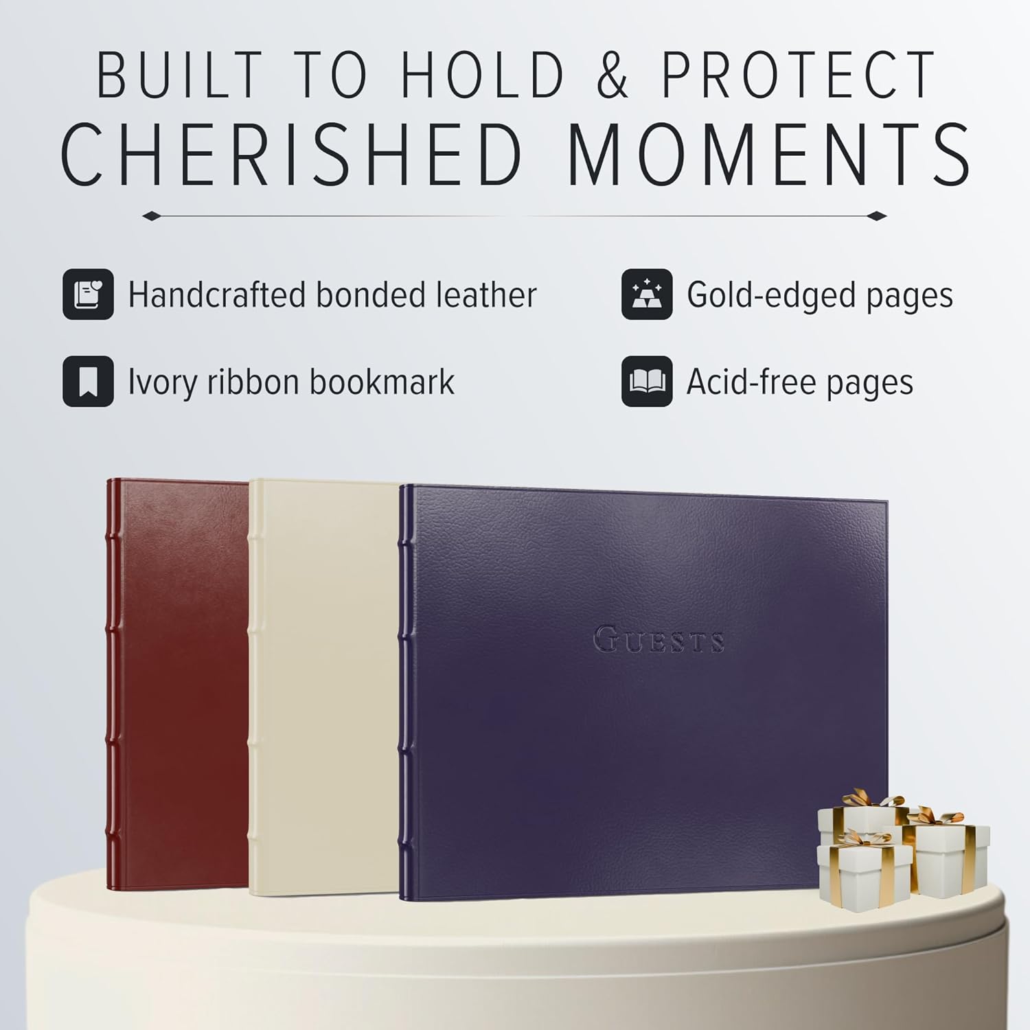 Gallery Leather Birthday Guest Book for Party Celebrations - Hardcover, Bound Leather Sign in Guest Book with 192 Lined Pages for Messages & Photos - 7 x 9 Acadia Black