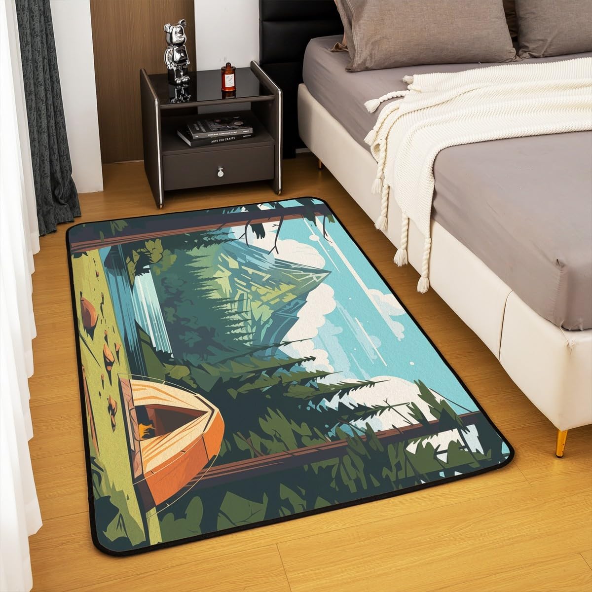 Feelyou Boys Girls Camper Area Rug 5x7, Happy Camping Kids Rugs for Living Room Bedroom Nature Theme Decorative Carpet Mountain Teens Indoor Floor Mat Accent Rug