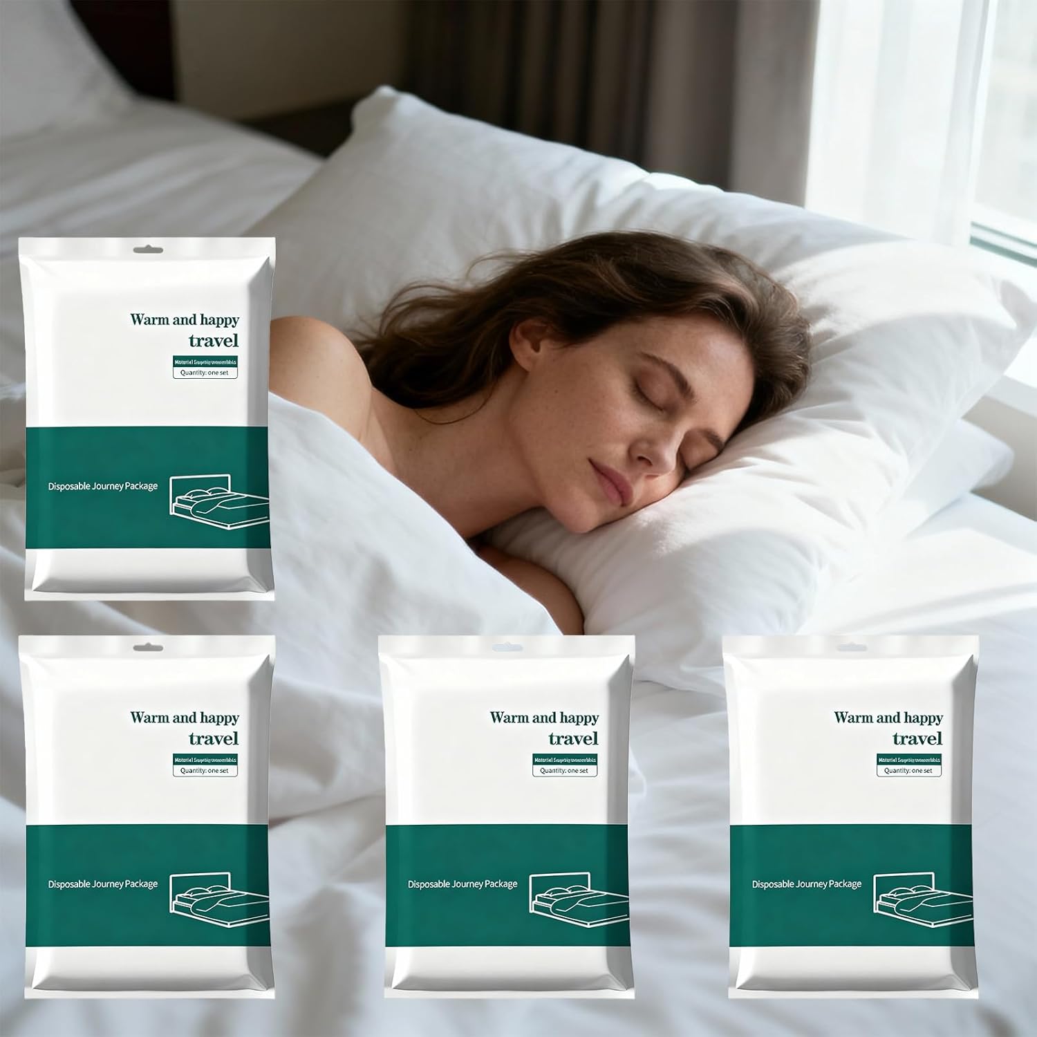Disposable Bed Sheets 4-Pack | 4-Piece Set (87"x87" Bed Sheet, 95"x87" Quilt Cover, 20"x32" Pillow Case) Hotel & Travel Essentials Portable & Hygienic (Disposable Bed Sheets (4 Pack))