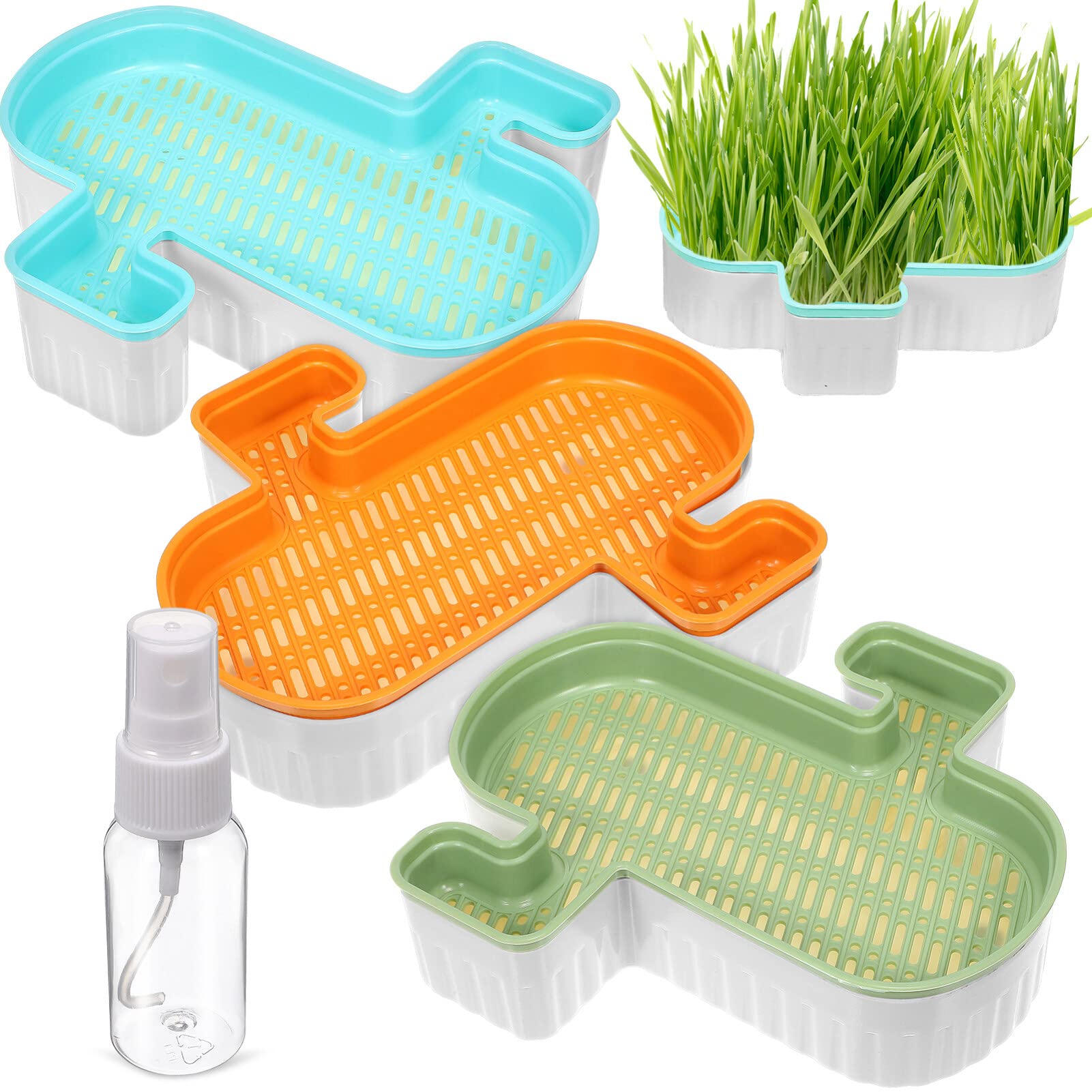 YARNOW 3pièces Jardinière à Herbe à Chat Plastique avec Pot de Fleurs et Vaporisateur Eau Bac à Herbe Intérieur Extérieur pour Chat
