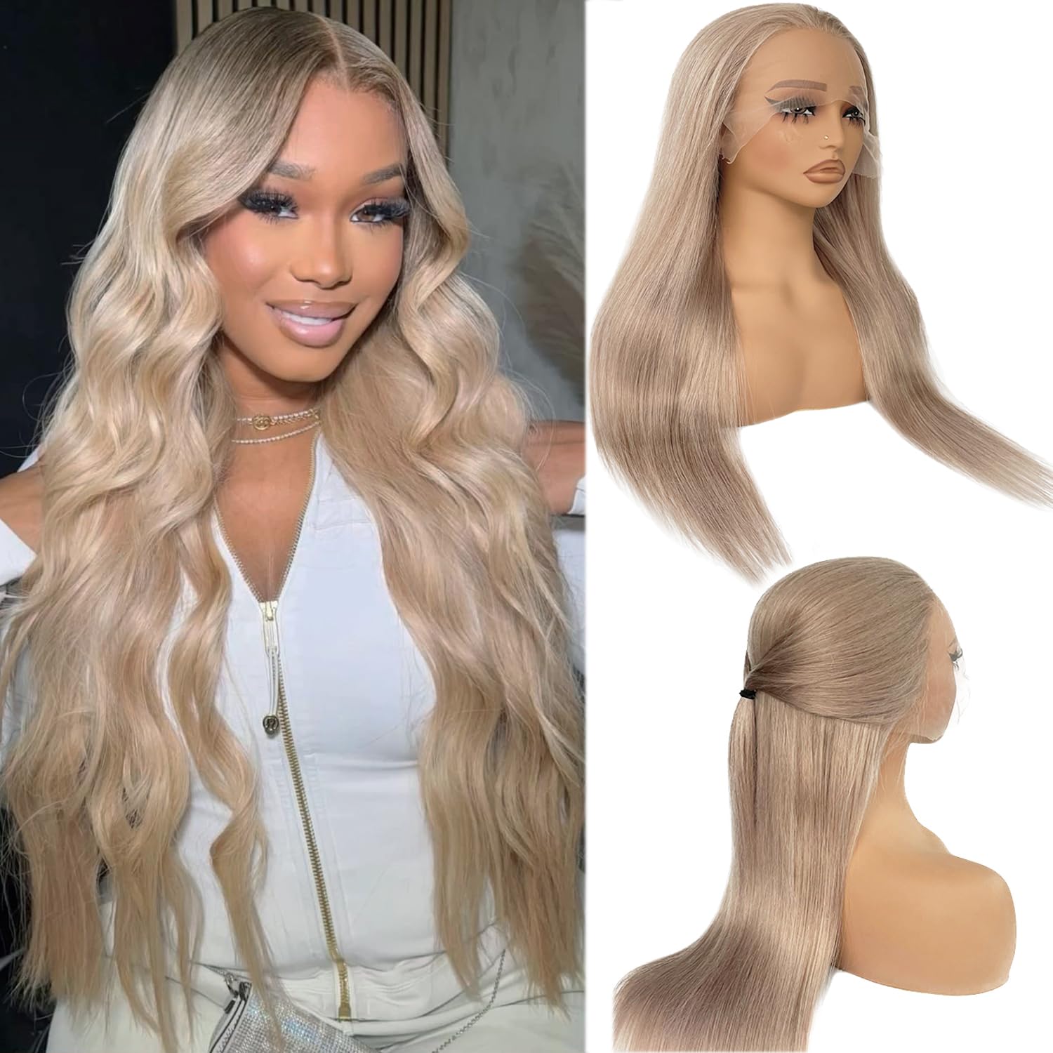Ash Blonde Human Hair Wig 28 Inch 13x6 HD Lace Front Wig Human Hair for Black Women Straight Grey Blonde Glueless Wigs Colored Invisible Lace 13x6