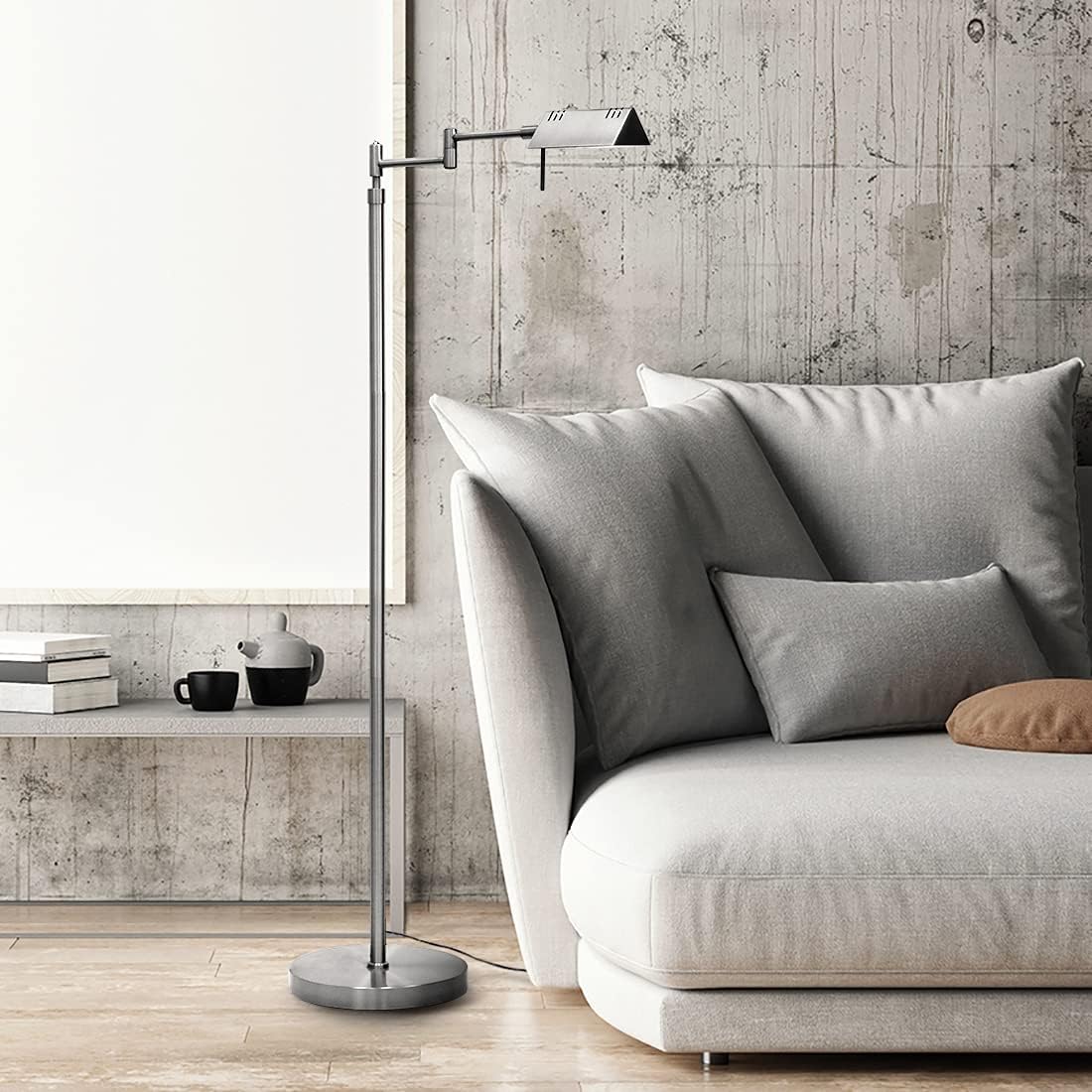 O’Bright Dimmable LED Pharmacy Floor Lamp, 12W LED, Full Range Dimming, 360 Degree Swing Arms, Adjustable Heights, Standing Lamp for Reading, Sewing, and Craft, ETL Listed, Brushed Nickel
