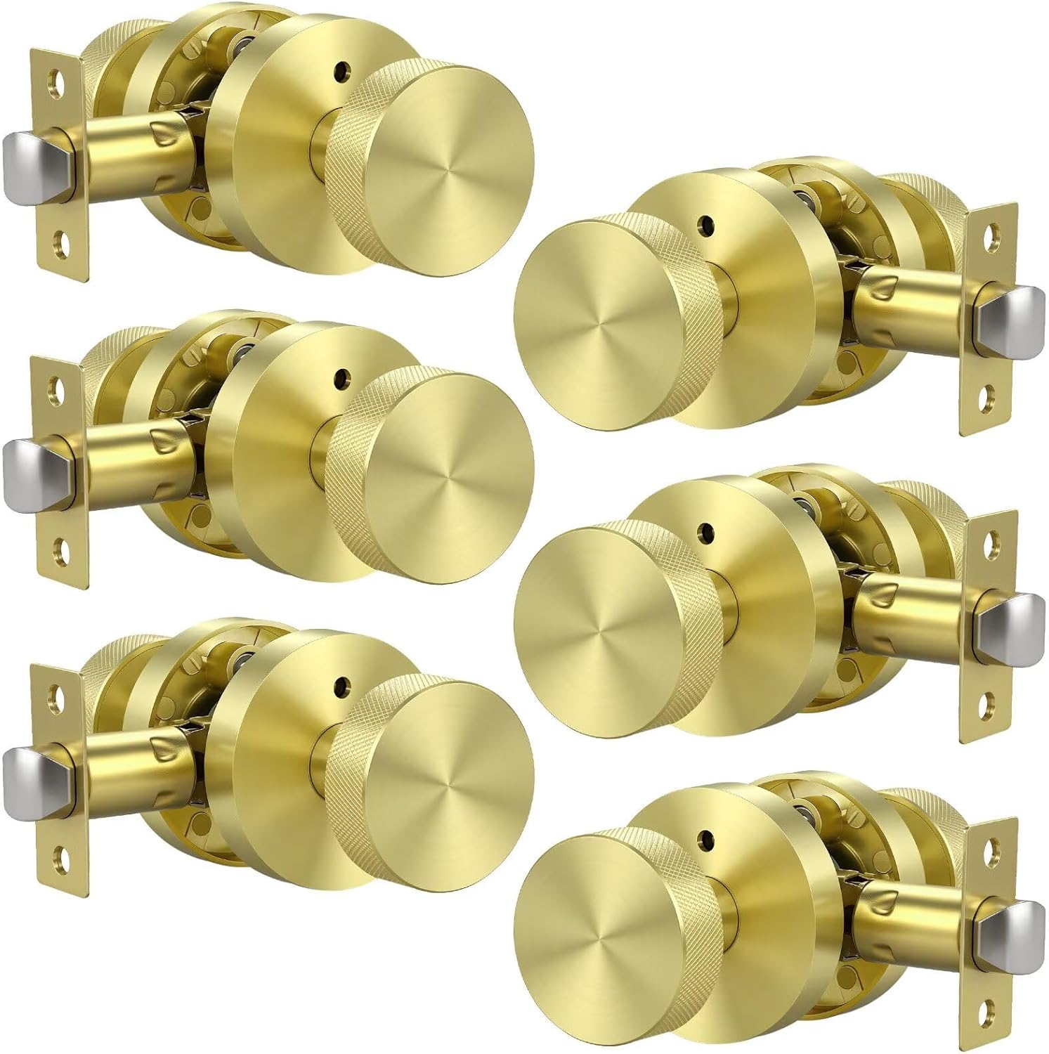 Knobonly 6 Pack Gold Door Knobs Interior, Privacy Door knobs with Lock, Round Door Knobs for Bedroom and Bathroom, Brass Door Handles Zinc Alloy