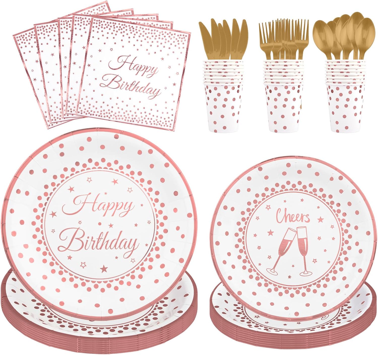 Party Supplies Rose Gold Dot Disposable Party Plates Birthday Set Serves 25