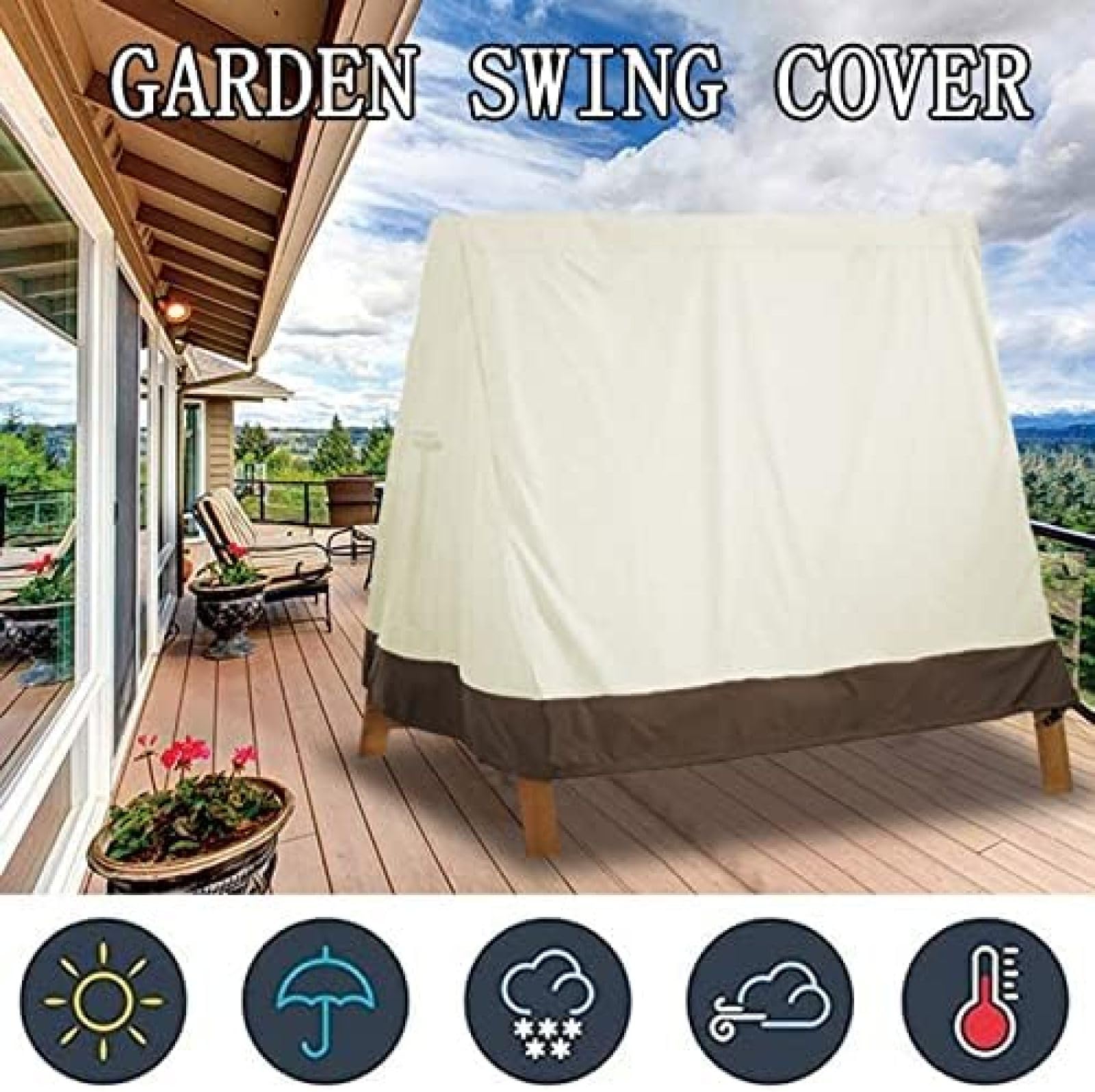 Copertura per Altalena da Giardino, Protezione Solare Domestica Protezione UV Copertura per Altalena da Giardino, Impermeabile e Antivento, Copertura per Altalena a 3 posti con Presa d'Aria