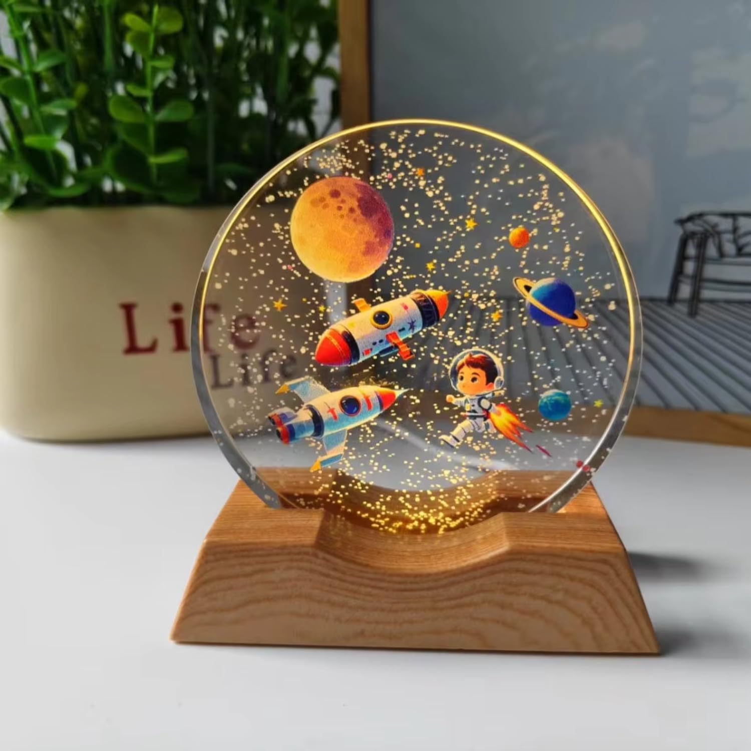 One94Store 3D Acrylic LED Night Light – Warm White & Colorful Rocket Design with Durable Plastic Base, Decorative Table Lamp for Bedroom, Living Room, Kids Room, Study & Home Décor Gifting