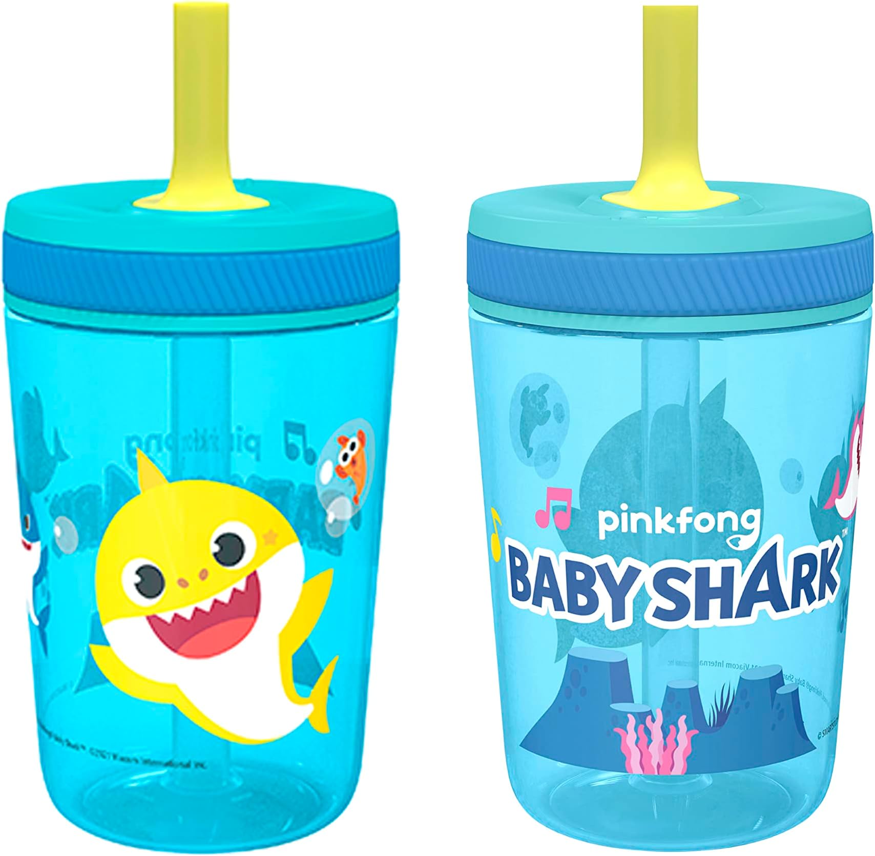 15oz Baby Shark Made of Durable Plastic and Silicone, Perfect Bundle for Kids