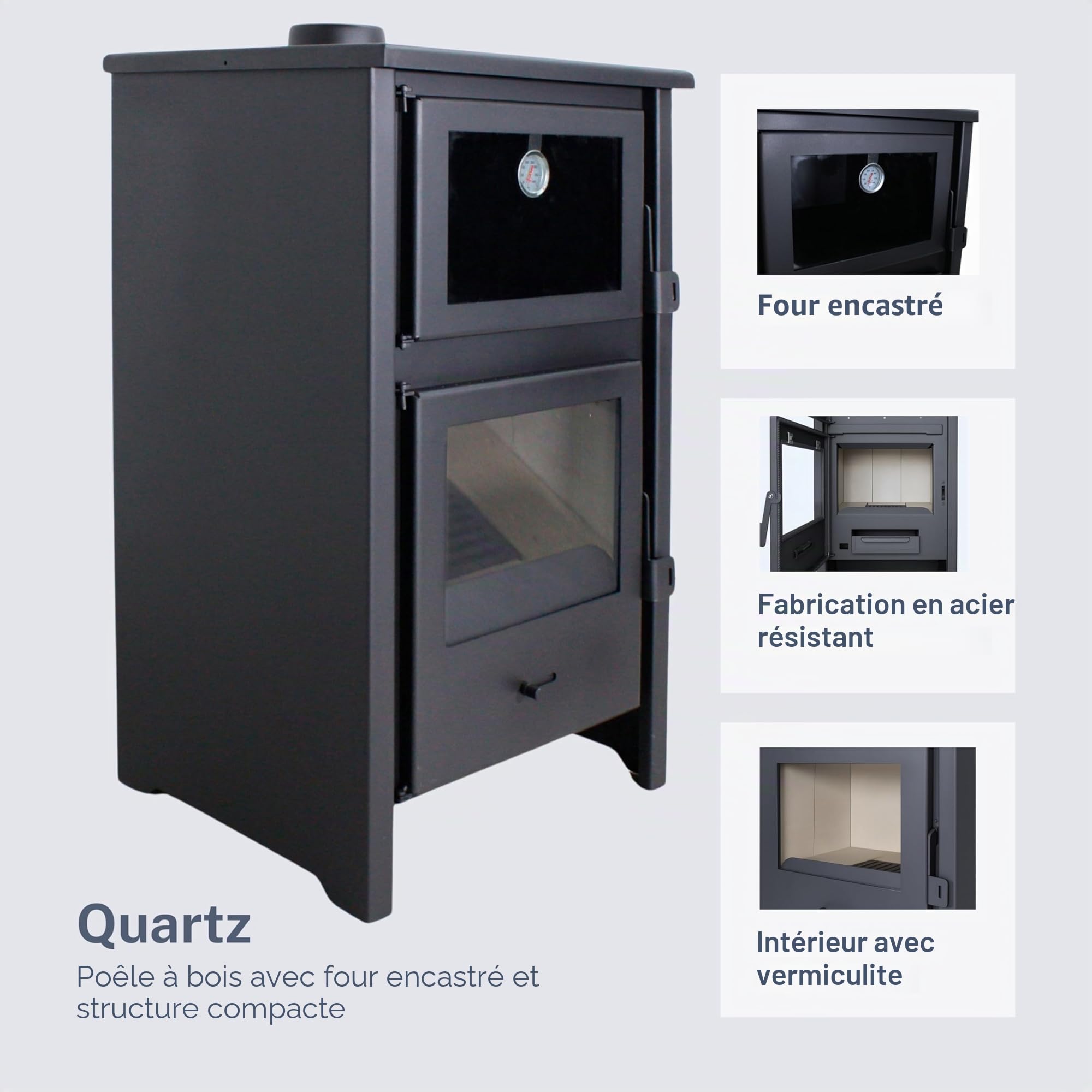 Poêle à Bois EIDER BIOMASA Quartz 12,4 kW 89 x 47 x 52 cm Fonte Classe A