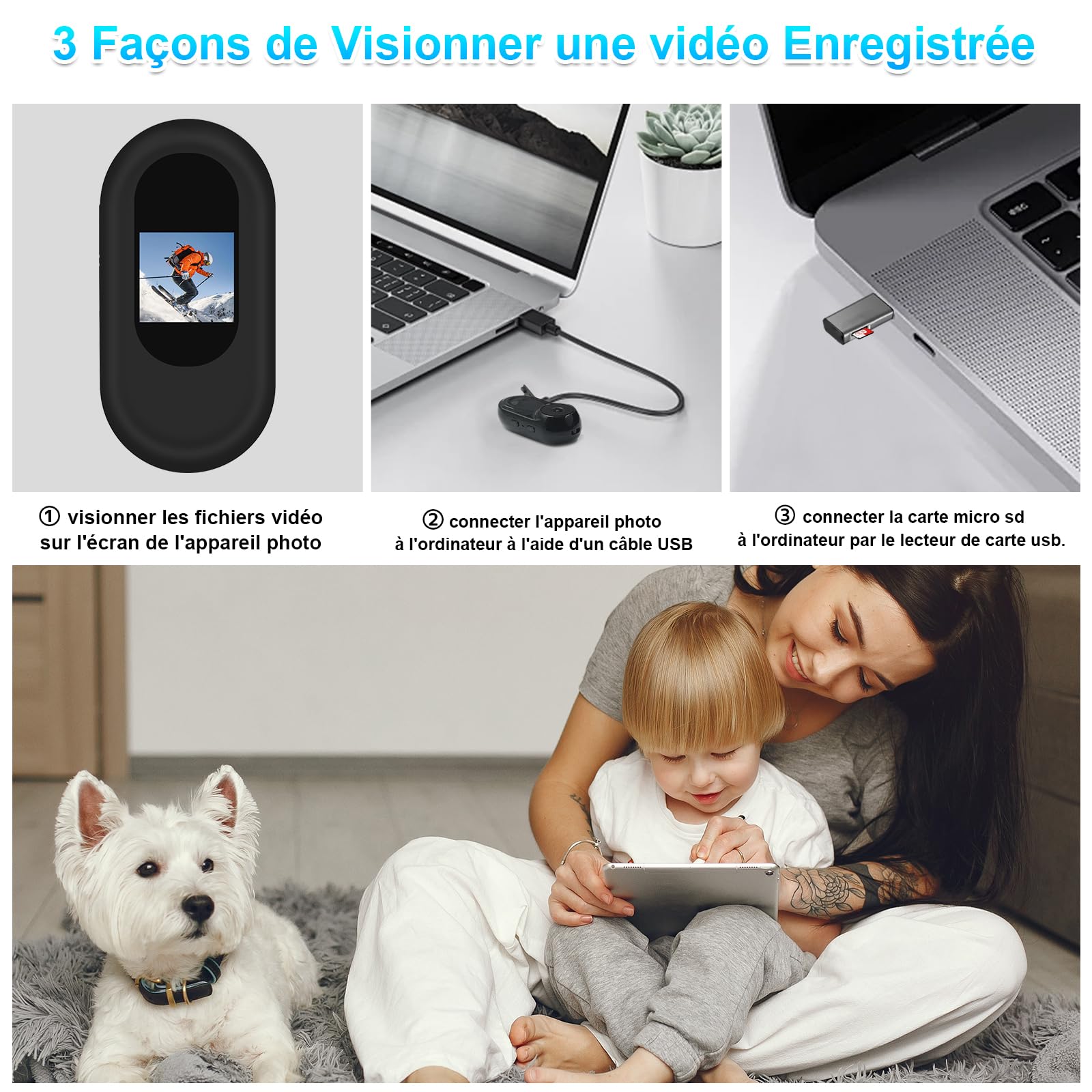 LXMIMI Mini Caméra d'action, Caméra pour Casque de Moto 120° avec Écran de 0,59 Pouces, Caméra d'action avec Vision Nocturne Automatique pour Motos, Vélos et Casques (Noir)