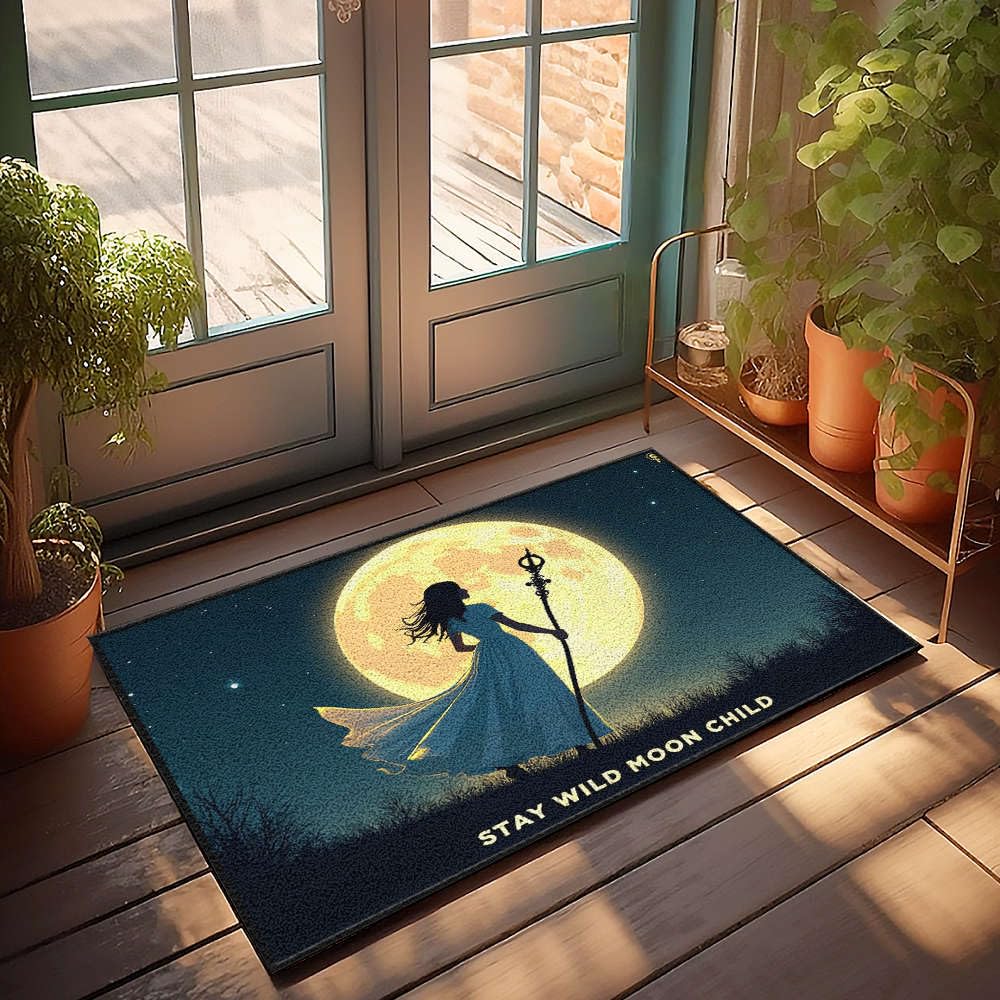 Chambre de garçon : paillasson rétro lune sauvage pour un coin jeu unique