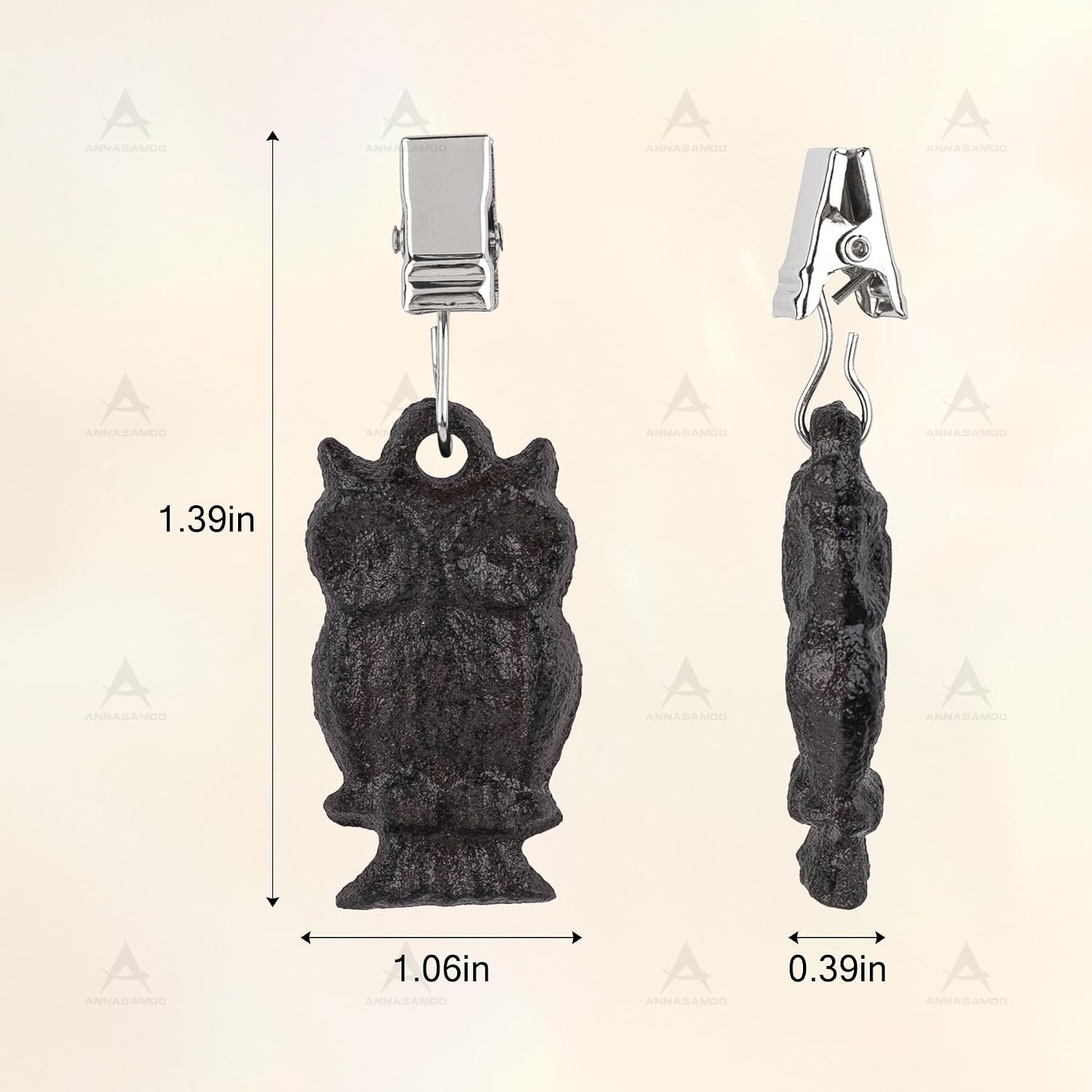 8 Pack Cast Iron Owl Shaped Tablecloth Weights with Metal Clips image 2