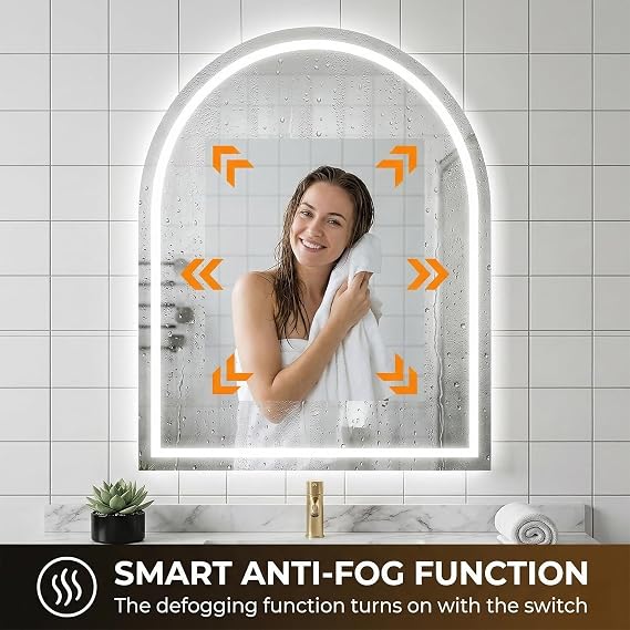 24x36 LED Bathroom Mirror with Lights, Anti-Fog, Dimmable Backlit, Memory Function, Tempered Glass, Shatter-Proof, Lighted Vanity Mirror for Wall, Arched