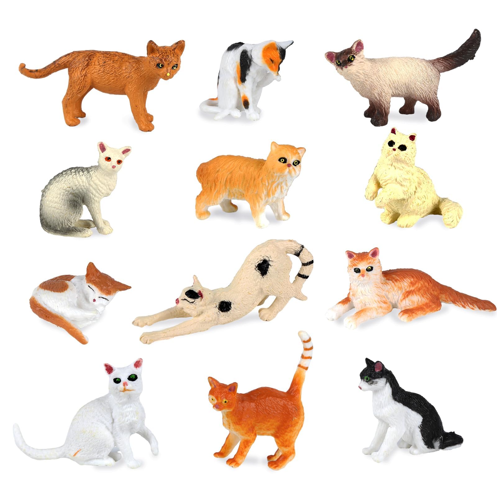 MYPPRFC Cat Figurines Playset, 12 PCS Set Realistic Kitten Cartoon Cute Cat Table Book Miniature, Cake Toppers Kitten Toys, Car Table Garden Aquarium Decoration, Birthday Gift