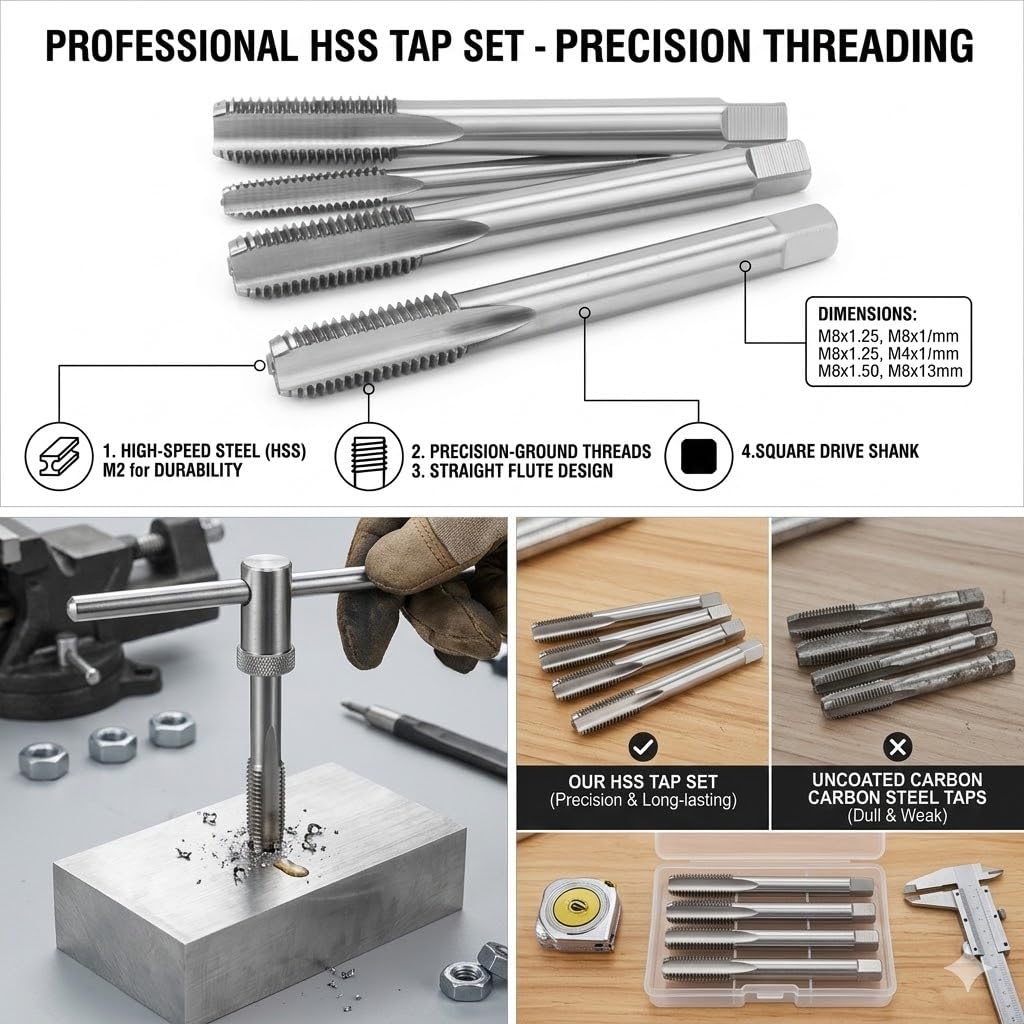 M45 x 1,5 mm Macho de macho, M45 x 1,5 mm, herramienta métrica de rosca de mano derecha de paso extrafino industrial, de acero de alta velocidad, para trabajos de metal y reparación de roscas de gran