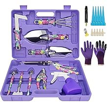 Garden Tool Set, 17-Piece Garden Tools with Floral Print, 304 Stainless Steel Garden Tools Set, Gardening Kit Gardening Gifts for Women, Purple