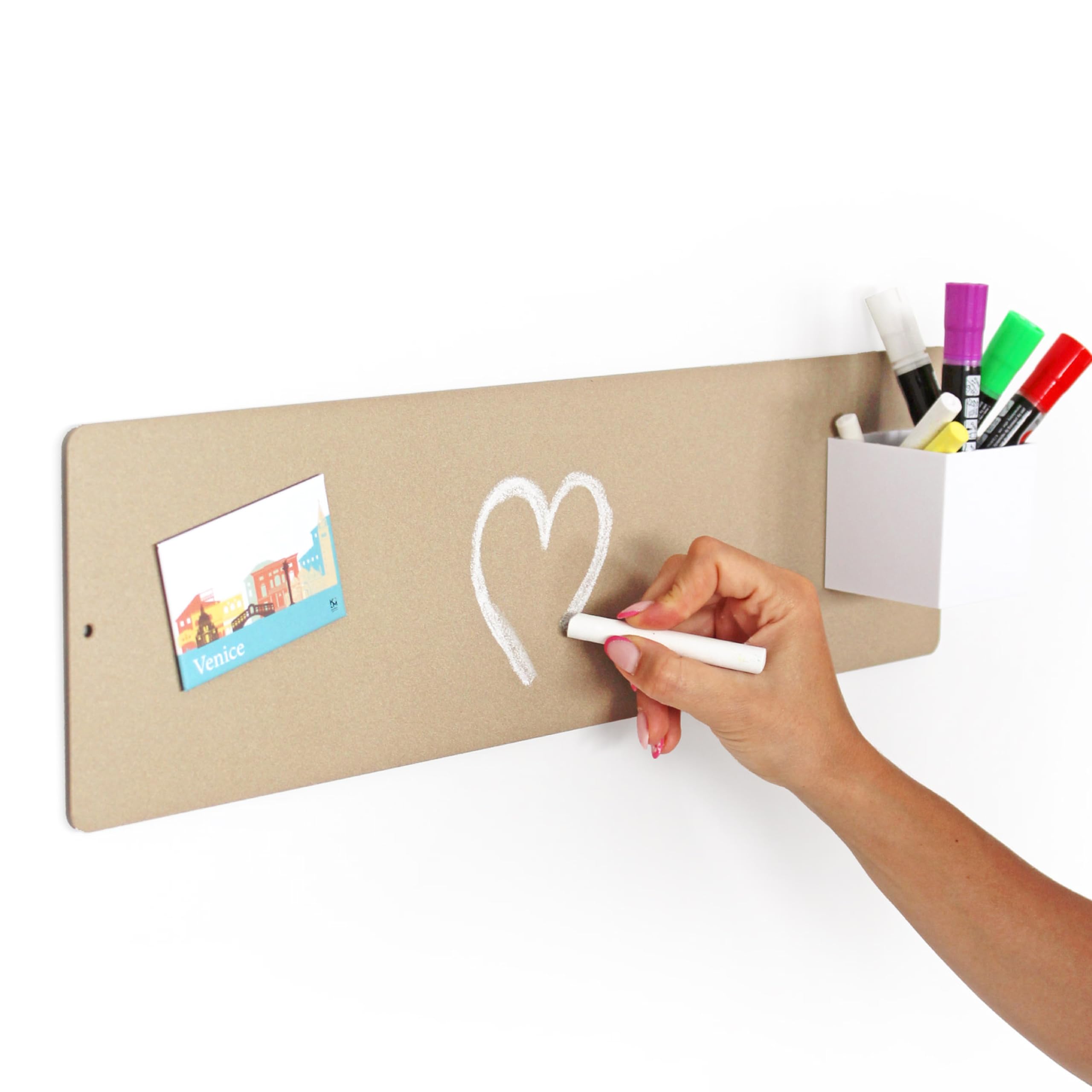 Kalamitica Beige - Steel Magnetic Wall Board - For Fridge Magnets And Magnetic Accessories, Writable With Chalk - 14 X 50 Cm