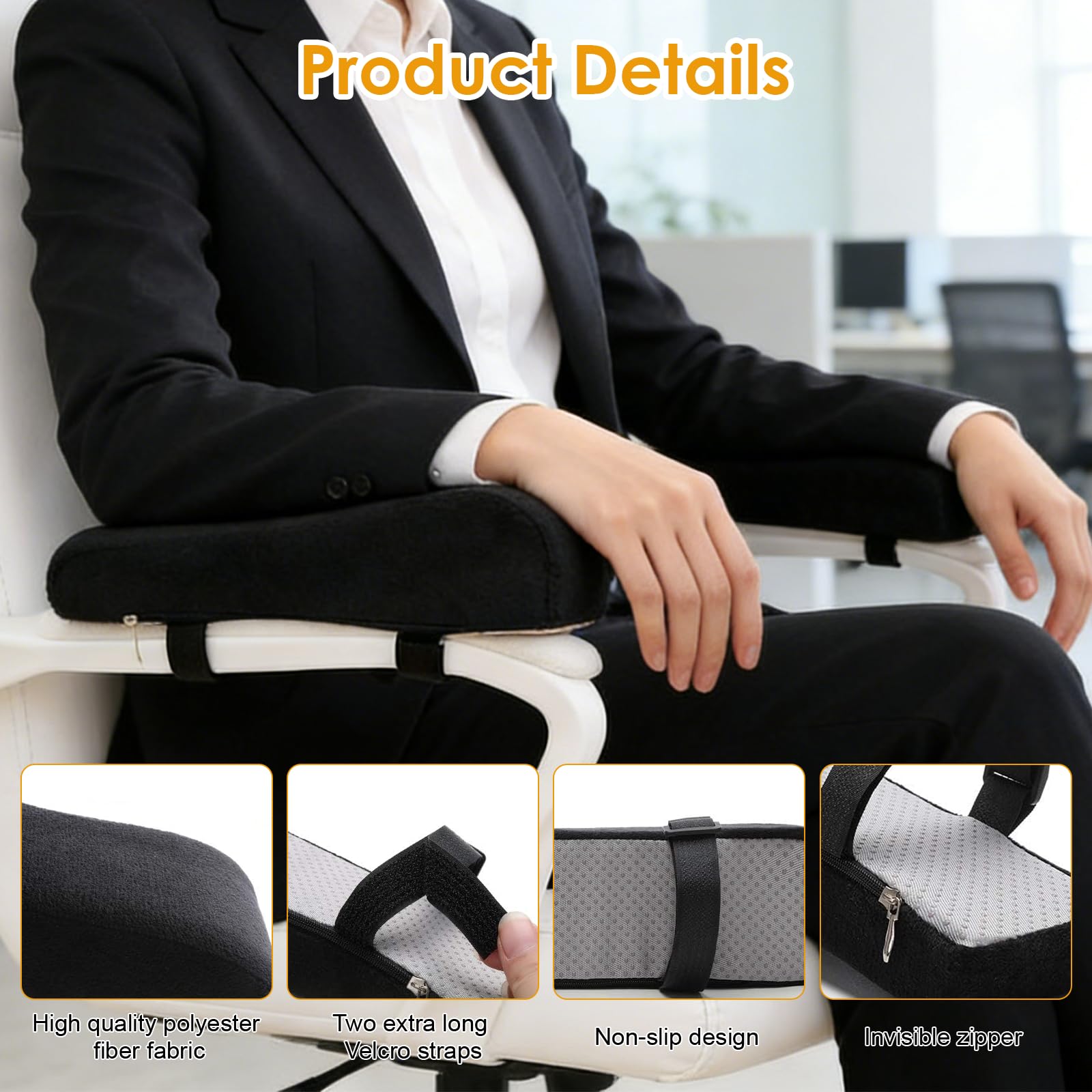Cuscino Cuscino del Bracciolo Ergonomico Sedia Ufficio, Set di 2 Protezioni per Braccioli con Memory Foam, per Sollievo dalla Pressione su Gomiti e Avambracci, Adatto Anche a Sedie Gaming