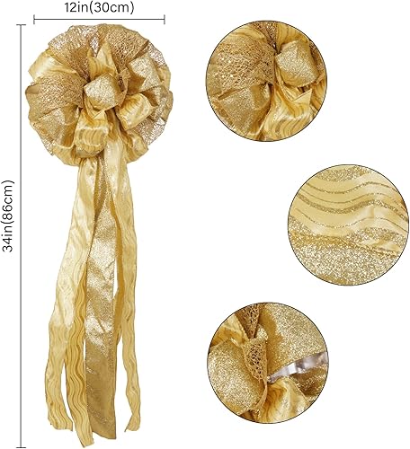 Miniatura 4 de Decoración para árbol de Navidad, adorno de Navidad con serpentinas de malla de satén con purpurina, para decoración y regalo de Navidad (oro)