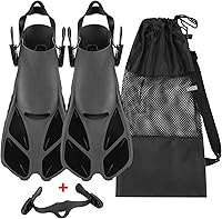 Oumers Snorkel Fins Travel Size: Adjustable Strap Short Flippers w/ Mesh Bag & Extra Buckle for Snorkeling Diving Men Women