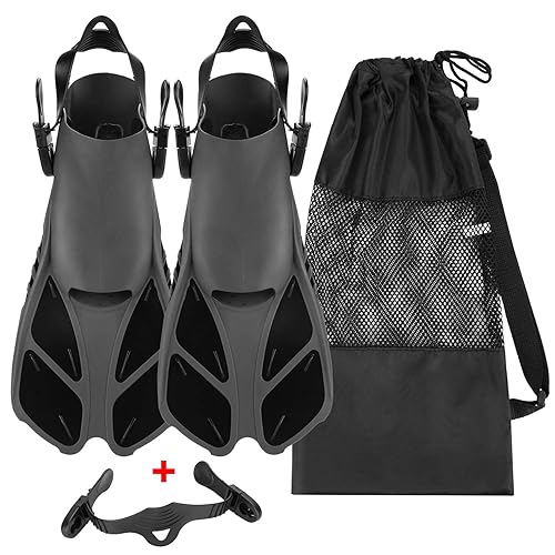 Oumers Snorkel Fins, Travel Size Adjustable Strap Diving Flippers with