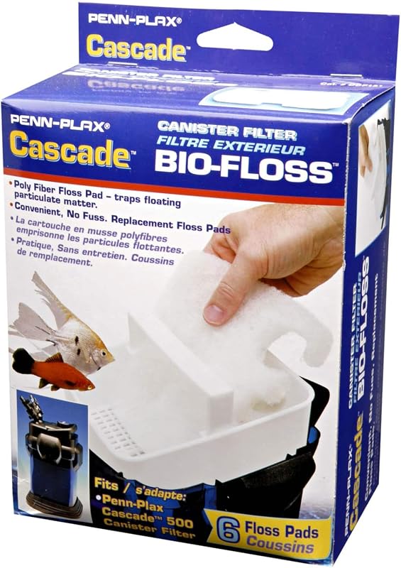 Penn-Plax Cascade Bio-Floss Replacement Poly Fiber Floss Pads for Cascade 1200 & 1500 Canister Aquarium Filters – 6 Pack, White (CCF331)