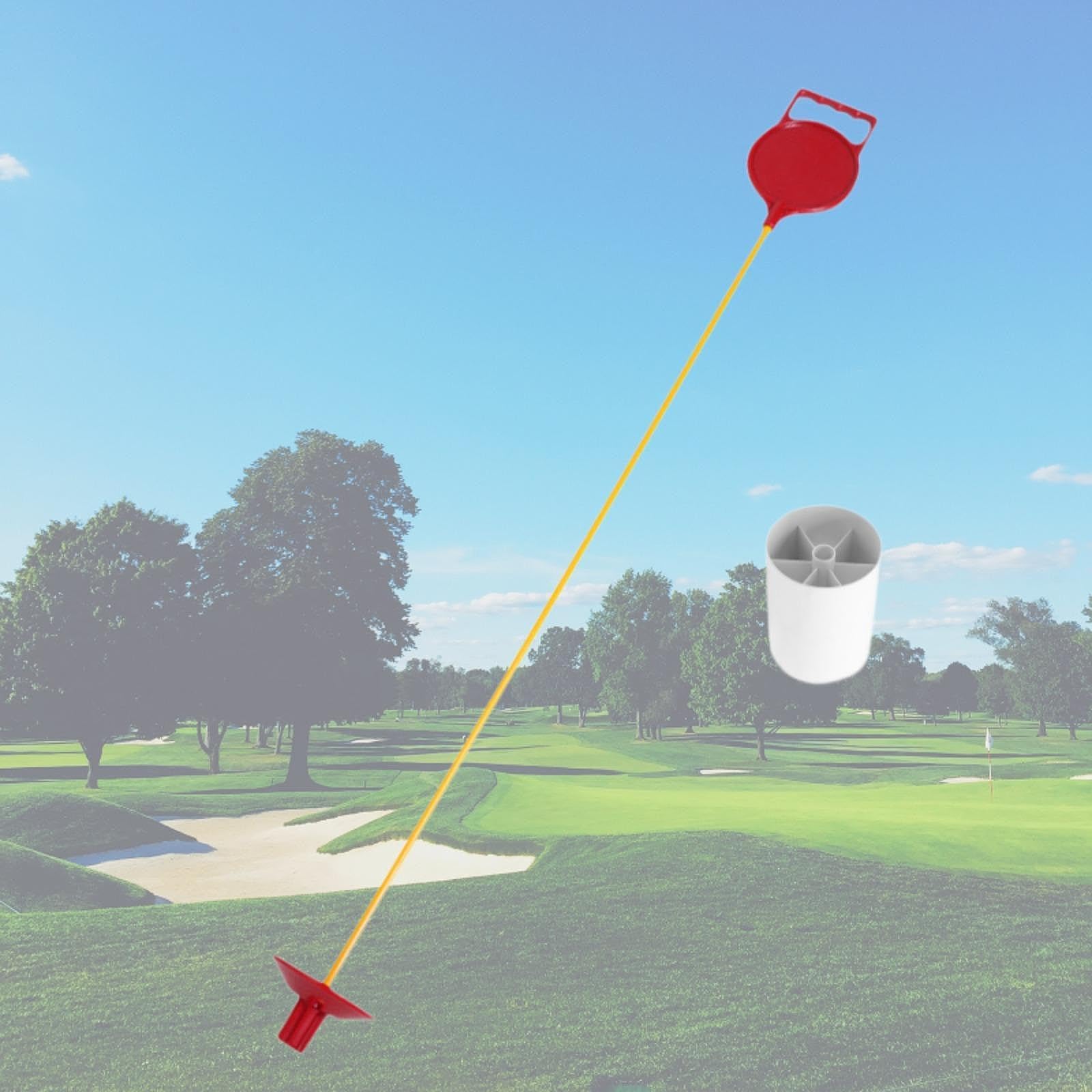 Yiju Golf Flagstick and Cup Golf Pin and Cup Set Portable Golf Flagpole with Handle for Country Club Training Garden Men Women, Red