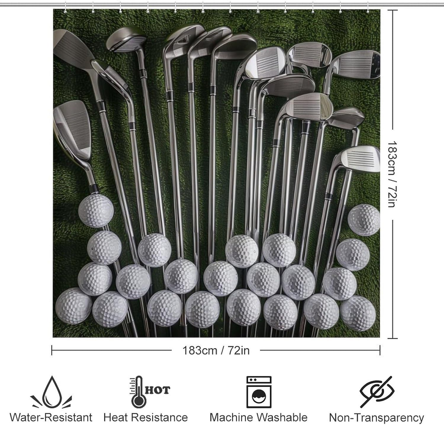 4Pcs Traditional Golf Sport Shower Curtain Sets Bathroom Decor, Modern Classic Golf Ball Shower Curtain with Non Slip Rug, Toilet Lid Cover, Bath Mat and 12 Hooks 72W x 72L